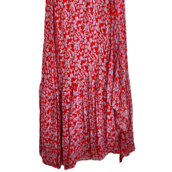 $795 TANYA TAYLOR NWT Designer Silk Boho Red Purple Floral Maxi Dress — Size 6 - Picture 9 of 15